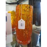 A Whitefriars glass bark effect cylindrical vase, in tangerine, 23.5 cm high