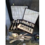 A Victorian silver child's knife, fork and spoon, Sheffield 1888 and two sets of cased EPNS spoons