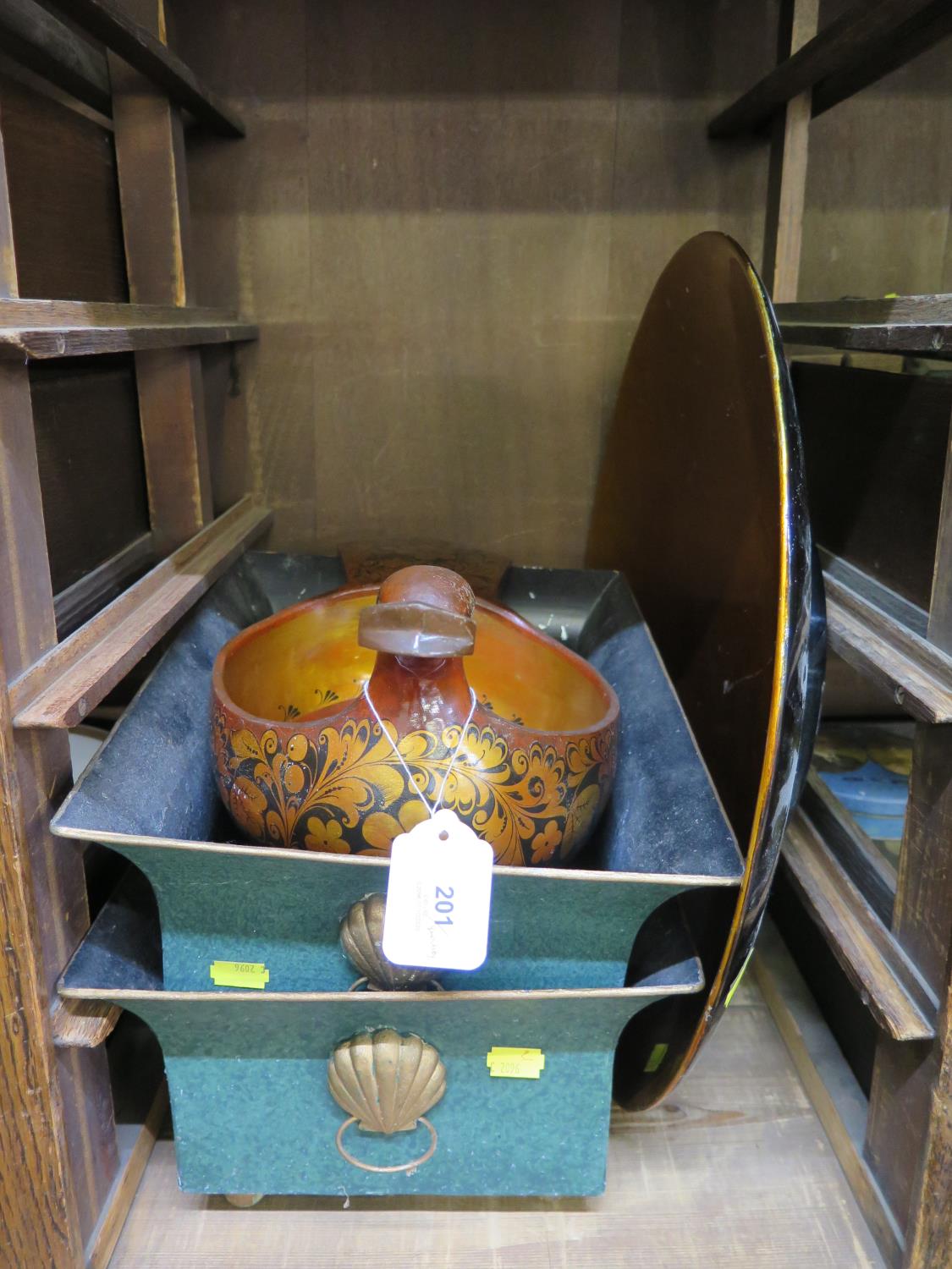 A 19th century Sevres ink standish, the two inkwells on an oval stand with panels of harbour - Image 2 of 2