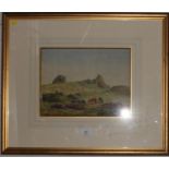 M.F.U. Horses grazing in Dartmoor with tors in background watercolour initialled bottom left (copy