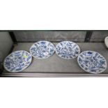 A set of four Chinese blue and white porcelain plates, with floral decoration, unmarked possibly
