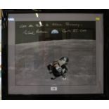 Michael Collins: an autographed 15.5 x 19.5 inch colour photograph of the Lunar Module returning