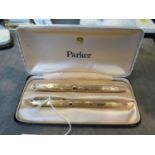 A Parker 61 Stratus rolled gold fountain pen and ballpoint pen set, in a Parker case