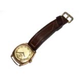 A gentleman's cushion shaped wristwatch, as found, unbranded 'Swiss made' to dial