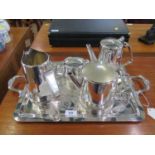 A five piece French silver plated tea set by Christofle with matching tray