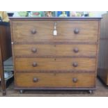 A Regency mahogany secretaire chest, the top later inset with leatherette, over an ebony strung