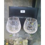 A pair of Waterford Crystal brandy goblets, 13 cm high, in a fitted case