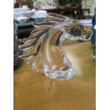 A Daum Crystal sculpture of a horse head, signed Daum France, 23 cm high