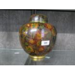 A large cloisonné ginger jar and cover, with all-over chrysanthemum design in dark blue and red,
