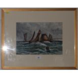 A.J. Scott Shipping off the coast in choppy waters watercolour signed 22cm x 31cm