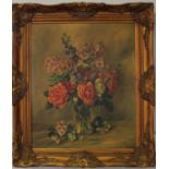 Christopher Hill Still Life of flowers in a waisted glass vase oil on canvas signed 60 x 50 cm