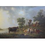 Henri Joseph Antonissen (1737 - 1794) Lanscapes with cattle and figures at rest, a pair oil on panel
