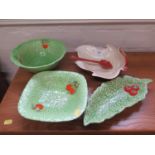 A Carlton Ware salad bowl with serving spoon shaped as a leaf and a pair of Crown Devon salad