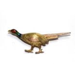 A gold coloured metal and enamel pheasant brooch