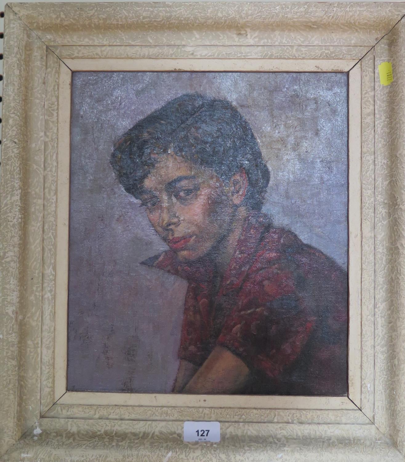 Mid 20th century Bust portrait of a young woman oil on canvas unsigned 34cm x 30cm