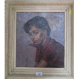 Mid 20th century Bust portrait of a young woman oil on canvas unsigned 34cm x 30cm