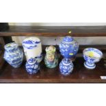 A pair of prunus design ginger jars and covers, 12 cm high, other Oriental ginger jars and ceramics
