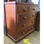 A Victorian mahogany chest of drawers, the crossbanded top over two short and three long graduated