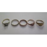 Five various gold rings