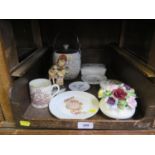 A Wade floral and gilt decorated biscuit barrel, a Friedel figure, a Victorian commemorative mug,
