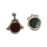 Two silver fobs set with bloodstones