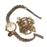 A Lady's Rotary wristwatch, with 9ct gold strap, and a yellow metal chain (2)