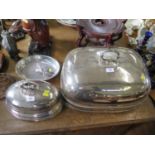 A large silver plated rectangular food dome, with gadrooned edge, 50 cm wide, another with