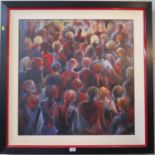 20th Century A crowd of people from behind oil on canvas initialled CA 75 cm square