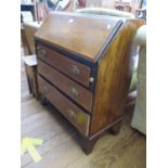 A mahogany and satinwood crossbanded bureau, with inlaid shell motif to the slope over three