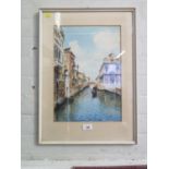 20th Century Venetian canal with gondolier watercolour indistinctly signed 38.5cm x 27cm