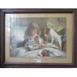 After Charles Burton Barber 'Suspense' chromolithograph 42 x 59 cm a pair of paintings on silk of