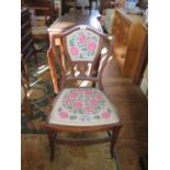 Inlaid occasional chair and a walnut framed stool with caned seat (2)