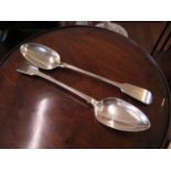 Two William IV silver basting spoons, 30 cm long (2)