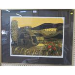 After Robert Taverner Harvesting Near Glyndebourne (2) woodblock print signed and numbered 14/75