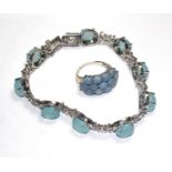 A silver and stone set ring and bracelet