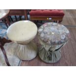 A pair of Victorian upholstered stools, of waisted design, one with original woolwork seat, on pad