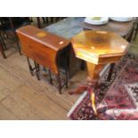 A Victorian walnut sewing table, the hinged octagonal top enclosing a fitted interior, over a