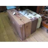 A leather suitcase, with canvas cover and internal tray, 86cm wide, 48 cm deep, 25 cm high, and