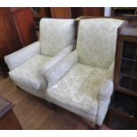 Two early 19th century upholstered armchairs, with turned legs (2)