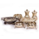 A COLLECTION OF SILVER to include two shell shaped bonbon dishes with marks for London, and three