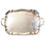 AN ELIZABETH II SILVER TRAY with piecrust edge and carrying handles, marks for Birmingham 1973,