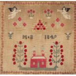 TWO NEEDLEWORK SAMPLERS DATED 1848 initialled MB, both measuring approximately 27cm square and