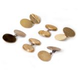 THREE PAIRS OF CUFFLINKS marked 9ct gold and rolled gold