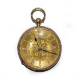 A 19TH CENTURY 18CT GOLD GENTS POCKET WATCH dial with Roman numerals, blued steel hands, key wind