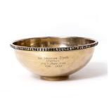 A MODERN SILVER PRESENTATION BOWL with beaded edge, presentation inscription and marks for