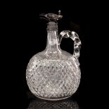 A VICTORIAN CLARET JUG with silver mounts by George Unite and with hobnail decoration to the body,