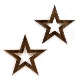A PAIR OF DECORATIVE STAR ORNAMENTS with perspex inserts, 80cm wide x 77cm high