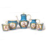 A LIMOGES PORCELAIN PART DUET TEASET each piece decorated with a painted portrait, set with