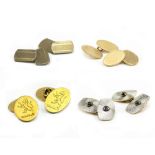 A PAIR OF 18 CARAT GOLD CUFFLINKS together with a pair of 9 carat gold cufflinks and two further