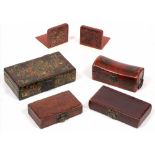 A GROUP OF FOUR ORIENTAL LACQUERED BOXES together with a pair of book ends (6)